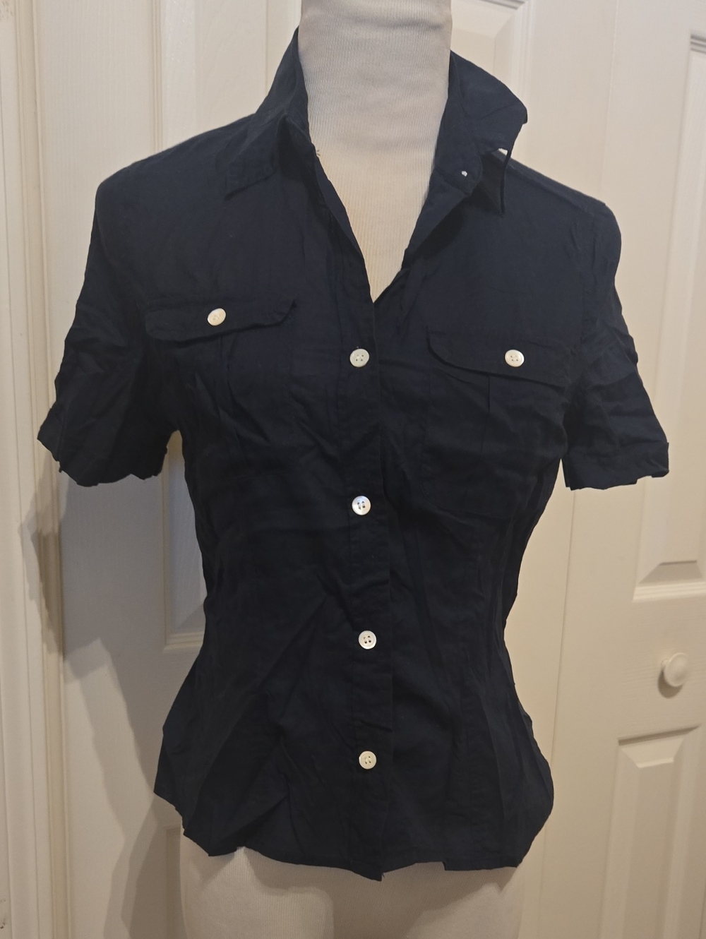 French Connection Navy Short-Sleeve Button-Down Shirt Sz S